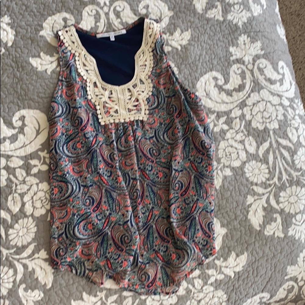 Color design top with attached navy camisole